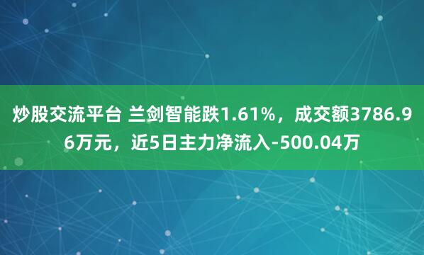 炒股交流平台 兰剑智能跌1.61%,成交额3786.96万元,近5日主力净流入-500.04万